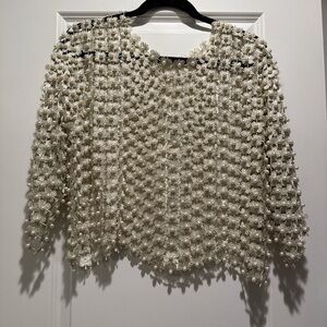 Elegant Cream crochet top embellished with pearls